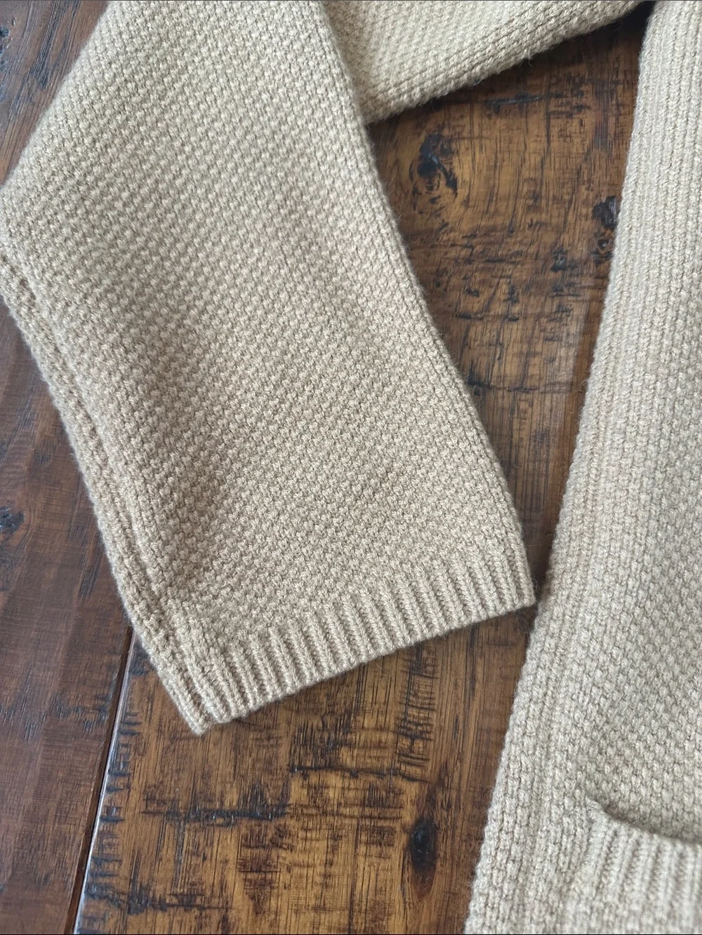 Ann Taylor Khaki Open-Front Ribbed Shawl Collar Long Cardigan